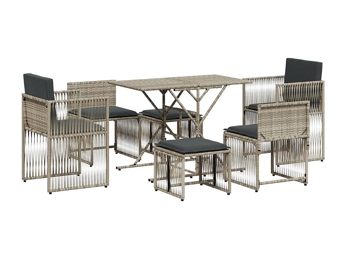 Cille 7-delige Tuinset met kussens poly rattan grijs