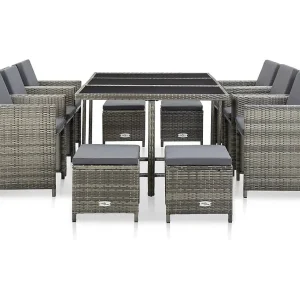 Chenoa 11-delige Tuinset met kussens poly rattan grijs Chenoa 11-delige Tuinset met kussens poly rattan grijs
