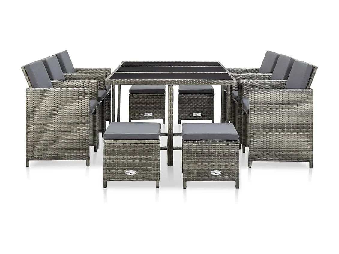 Chenoa 11-delige Tuinset met kussens poly rattan grijs