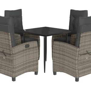 Christophe-Louis 5-delige Tuinset met kussens poly rattan grijs Christophe-Louis 5-delige Tuinset met kussens poly rattan grijs