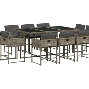 Brienne  11-delige Tuinset met kussens poly rattan grijs