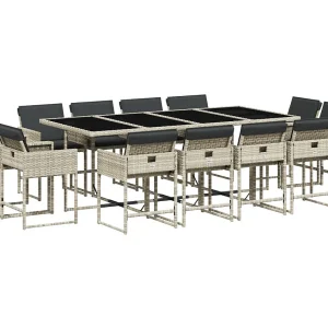 Brienne  13-delige Tuinset met kussens poly rattan lichtgrijs