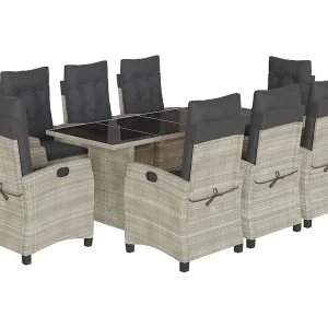 Bryndra  9-delige Tuinset met kussens poly rattan lichtgrijs