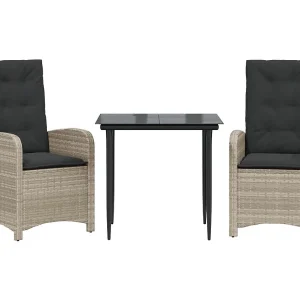 Connie  3-delige Tuinset met kussens poly rattan lichtgrijs