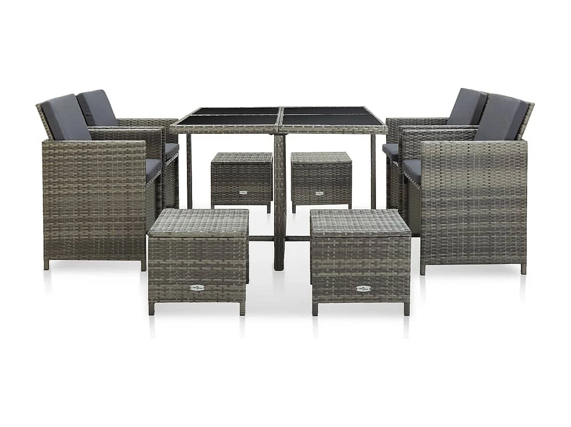 Chenoa 9-delige Tuinset met kussens poly rattan grijs