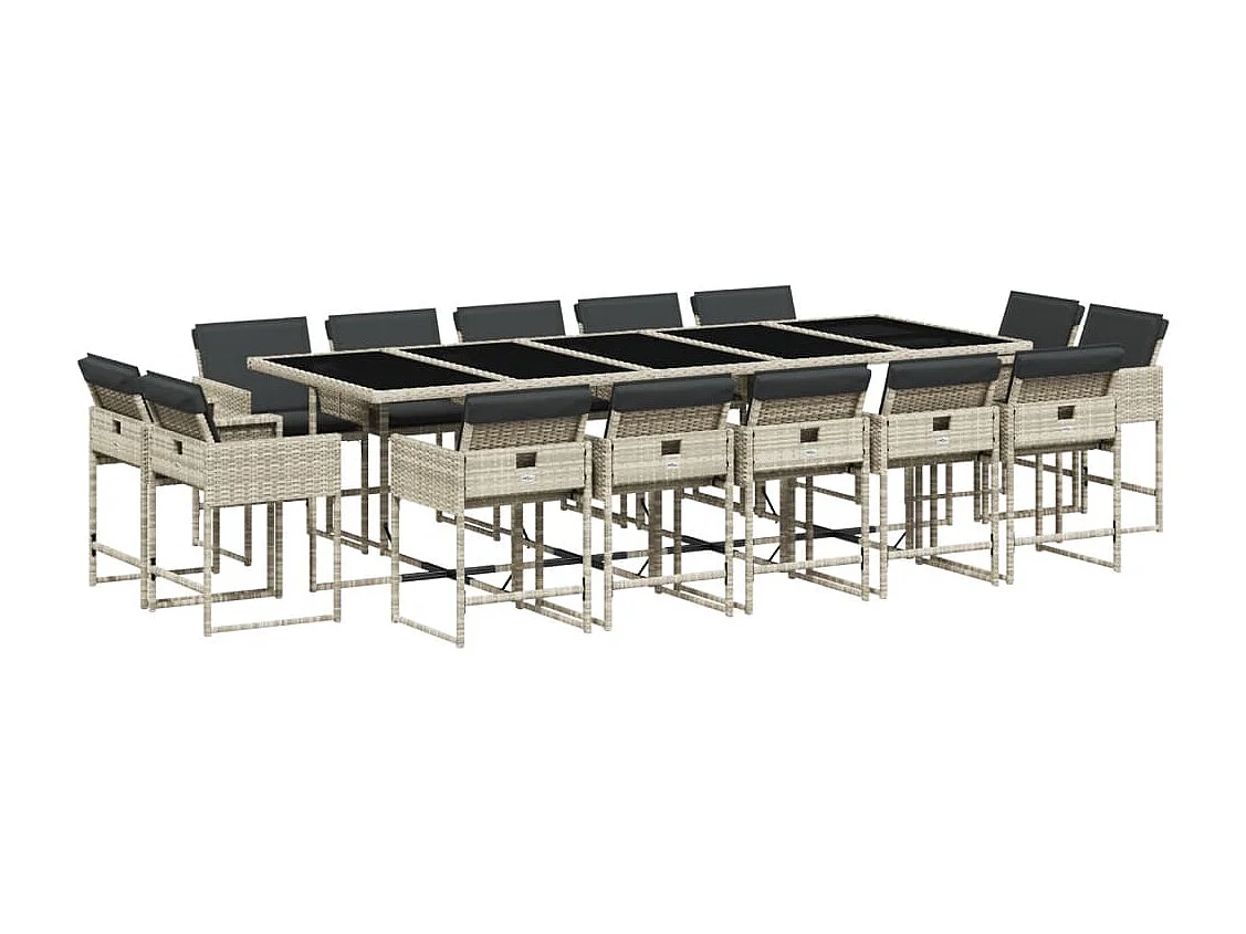 Brienne 15-delige Tuinset met kussens poly rattan lichtgrijs
