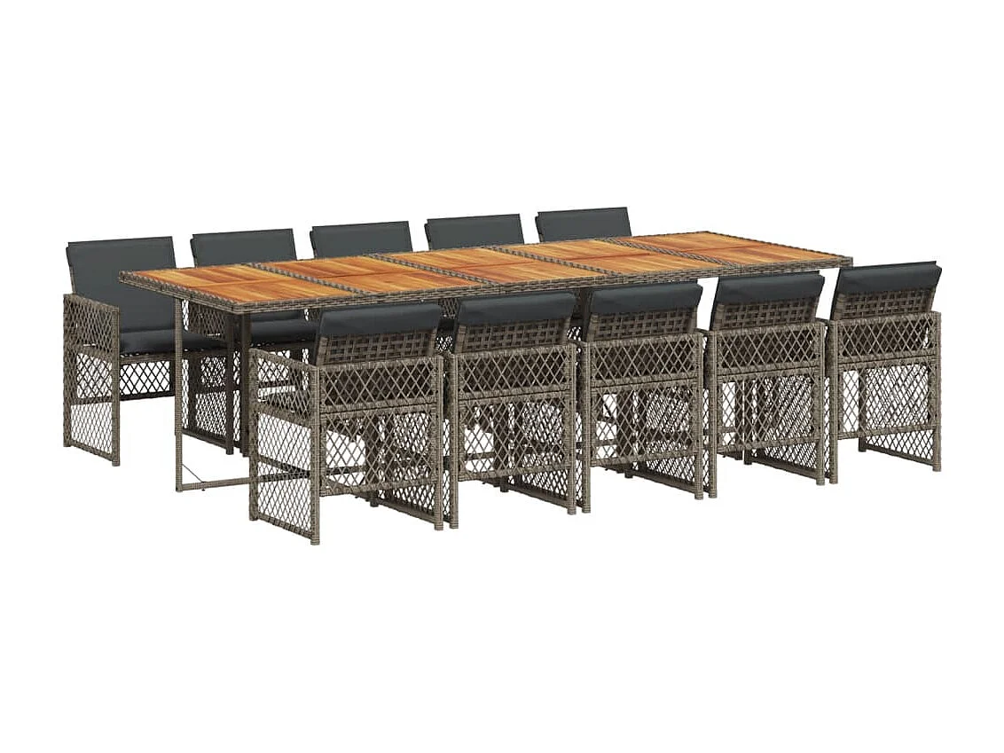 Connersville 11-delige Tuinset met kussens poly rattan grijs