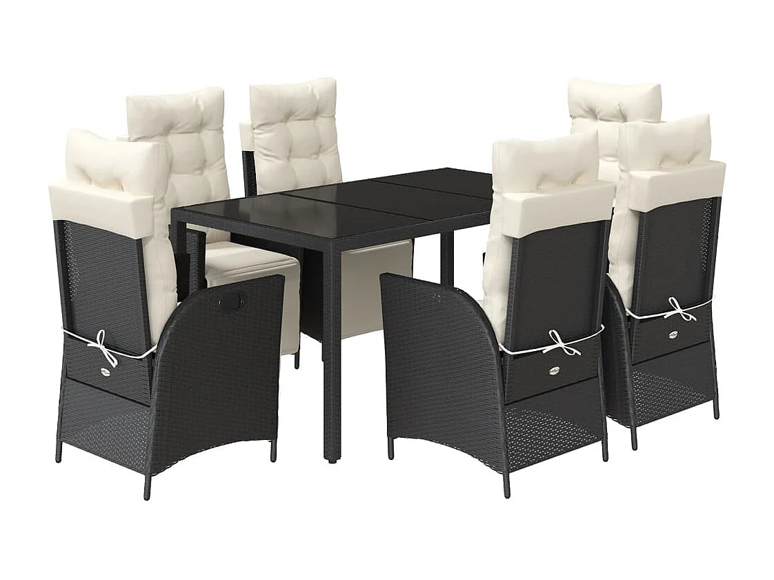 Chris David 7-delige Tuinset met kussens poly rattan zwart
