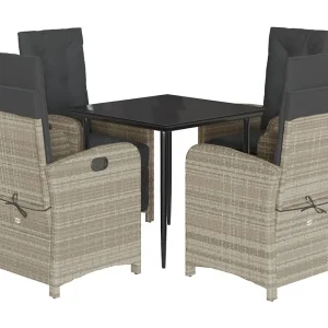 Connie  5-delige Tuinset met kussens poly rattan lichtgrijs