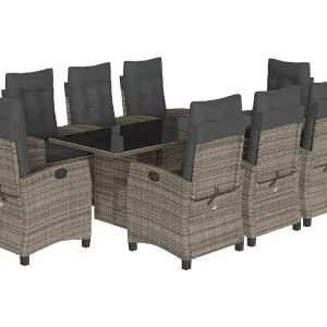 Bryndra  9-delige Tuinset met kussens poly rattan grijs