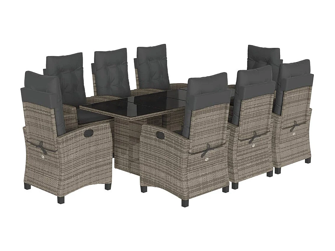 Bryndra 9-delige Tuinset met kussens poly rattan grijs