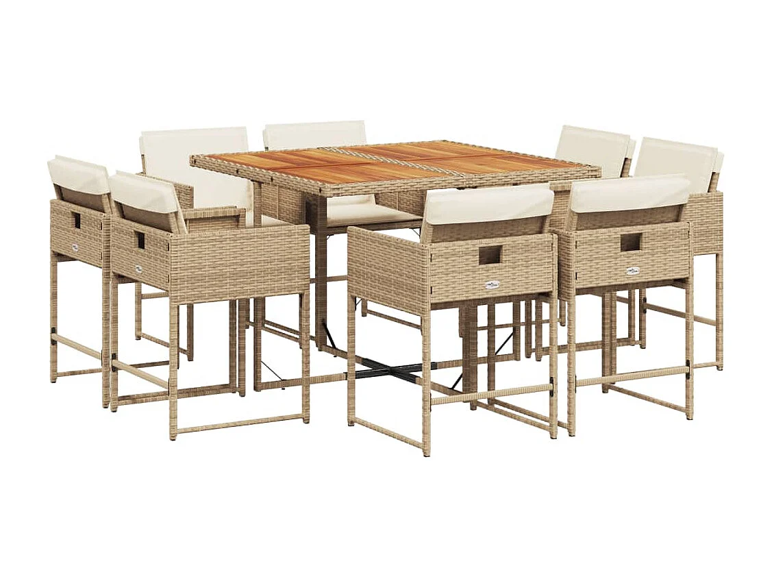 Brienne 9-delige Tuinset met kussens poly rattan beige