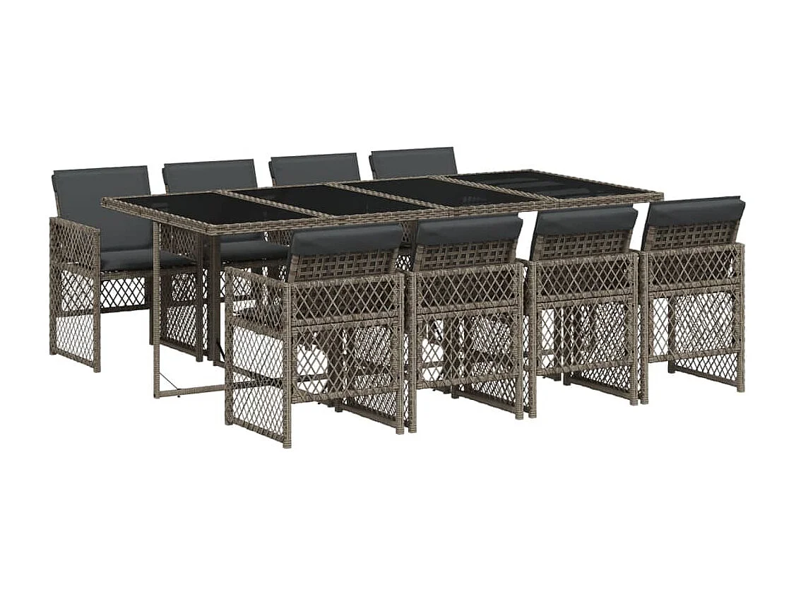 Connersville 9-delige Tuinset met kussens poly rattan grijs