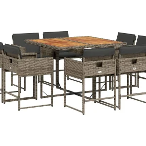Brienne  9-delige Tuinset met kussens poly rattan grijs