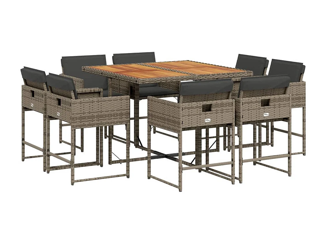 Brienne 9-delige Tuinset met kussens poly rattan grijs