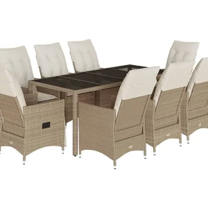 Colonial Pine Hills  9-delige Tuinset met kussens poly rattan beige