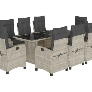 Bryndra  9-delige Tuinset met kussens poly rattan lichtgrijs