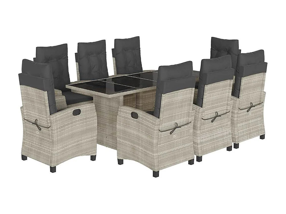 Bryndra 9-delige Tuinset met kussens poly rattan lichtgrijs