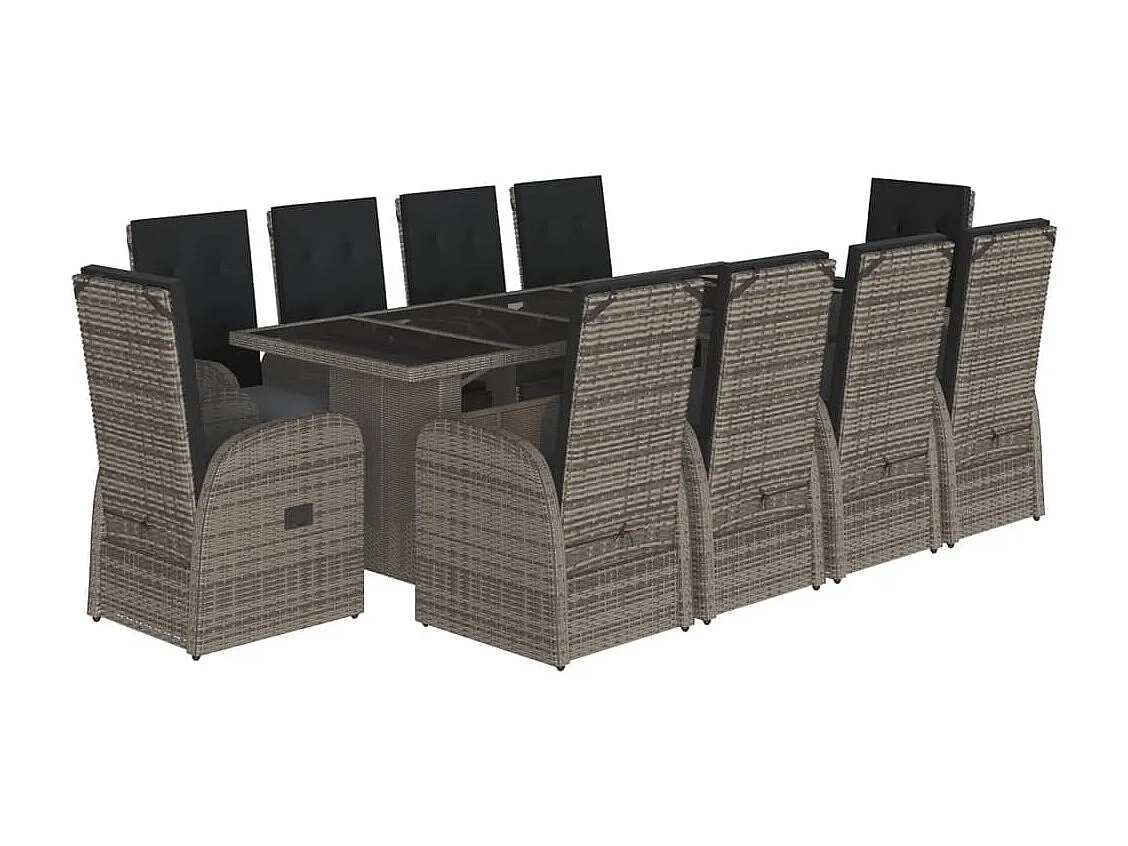 Central Valley 11-delige Tuinset met kussens poly rattan grijs