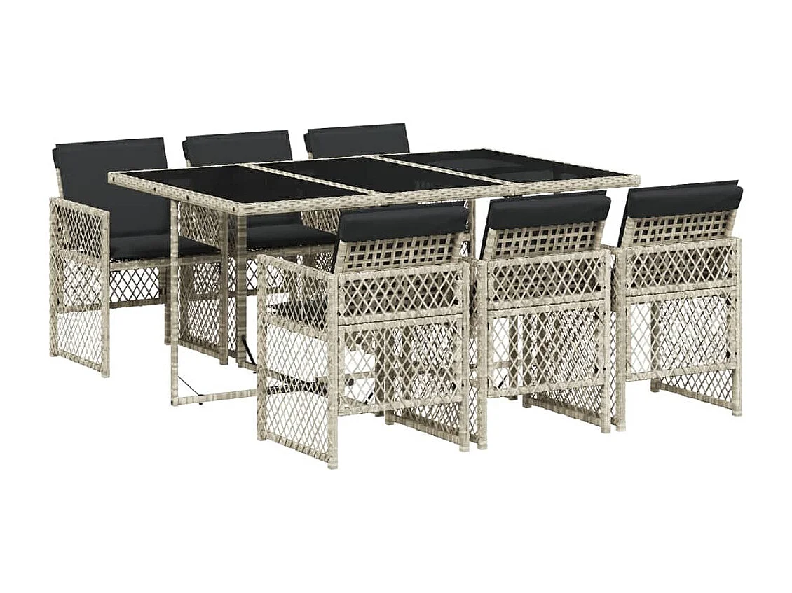 Connersville 7-delige Tuinset met kussens poly rattan grijs