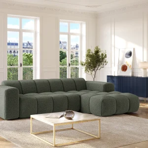 Rechte groene hoekbank in chenille stof CALESO van Maison Céphy Rechte groene hoekbank in chenille stof CALESO van Maison Céphy