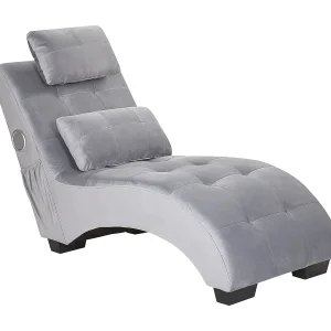 Chaise longue met Bluetooth speaker en USB-poort fluweel grijs SIMORRE