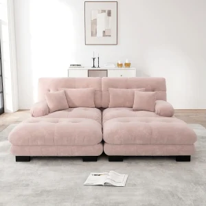 Cloud hoekbank voor woonkamer, dubbele bank met 2 lendenkussens, 2 sierkussens, brede armleuningen en 2 voetenbankjes (220x145x81 cm) Cloud hoekbank voor woonkamer, dubbele bank met 2 lendenkussens, 2 sierkussens, brede armleuningen en 2 voetenbankjes (220x145x81 cm)