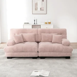 Cloud hoekbank voor woonkamer, Chenille dubbele bank met 2 lendenkussens en 2 decoratieve kussens, massief houten frame (220x77x81 cm) Cloud hoekbank voor woonkamer, Chenille dubbele bank met 2 lendenkussens en 2 decoratieve kussens, massief houten frame (220x77x81 cm)