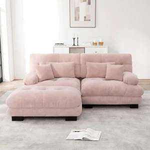 Cloud Hoekbank voor Woonkamer, Dubbele Bank met 2 Lendenkussens en 2 Sierkussens (220x145x81 cm) Cloud Hoekbank voor Woonkamer, Dubbele Bank met 2 Lendenkussens en 2 Sierkussens (220x145x81 cm)