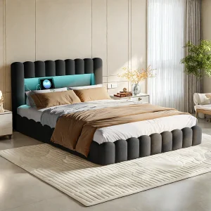 Bubbelbed 180 x 200 cm, met LED en USB, met opbergruimte, met lattenbodem, Grijs