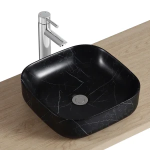 DIANE 37cm vierkante keramische wastafel met zwart marmereffect