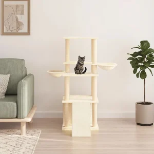 Caithlyn Kattenmeubel met sisal krabpalen 133 cm crèmekleurig Caithlyn Kattenmeubel met sisal krabpalen 133 cm crèmekleurig