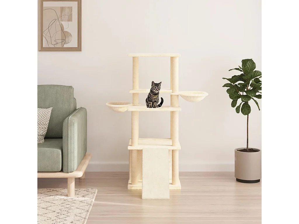 Caithlyn Kattenmeubel met sisal krabpalen 133 cm crèmekleurig