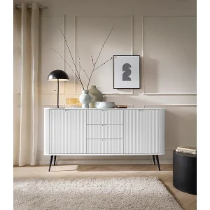 Buffetkast 2 deuren, 3 laden met zwarte metalen bladen, 168×87 cm Buffetkast 2 deuren, 3 laden met zwarte metalen bladen, 168×87 cm