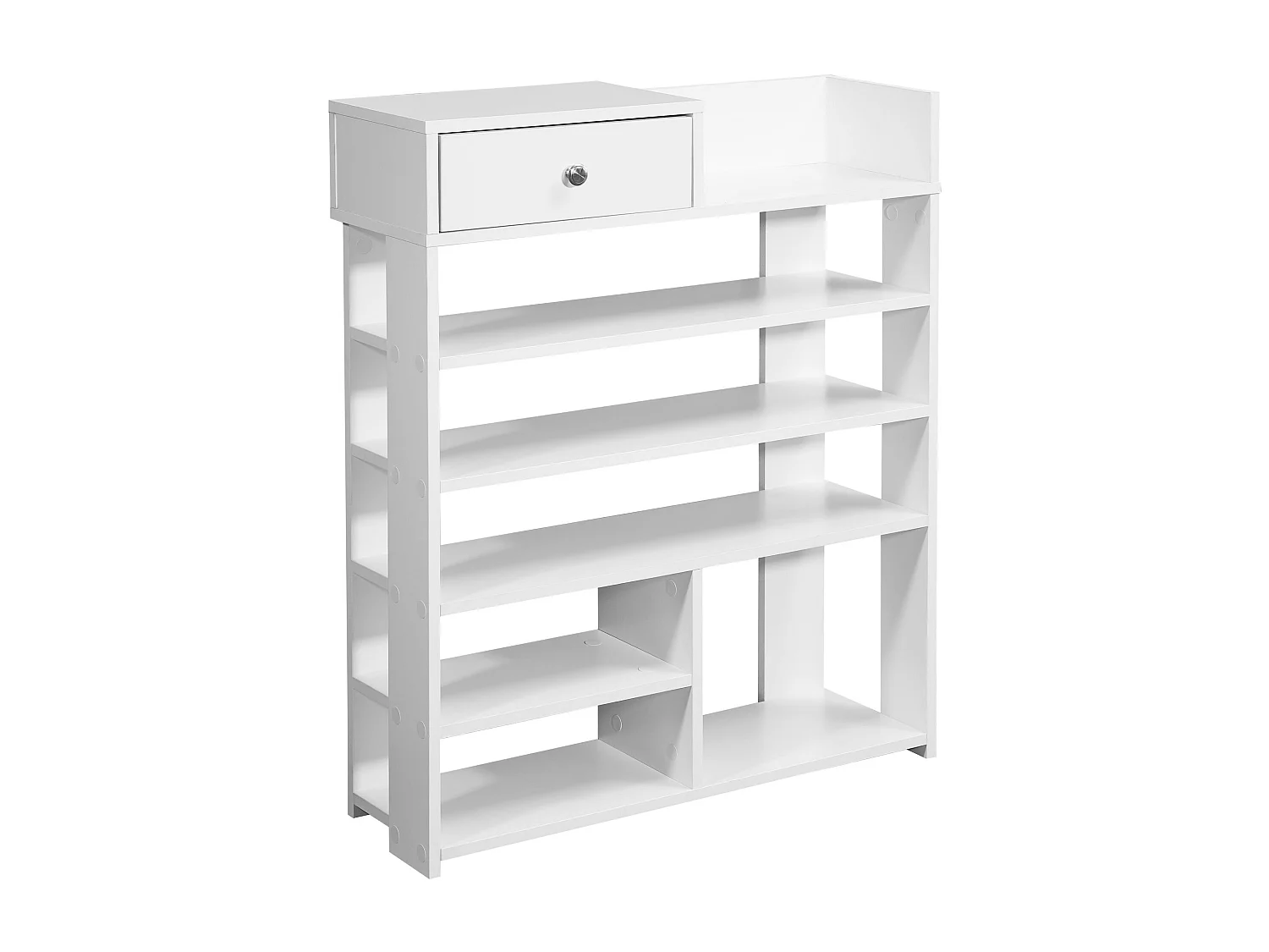 design schoenenrek 75 x 92,5 x 24 cm wit | Hoge plank met 7 vakken | Plank met lade