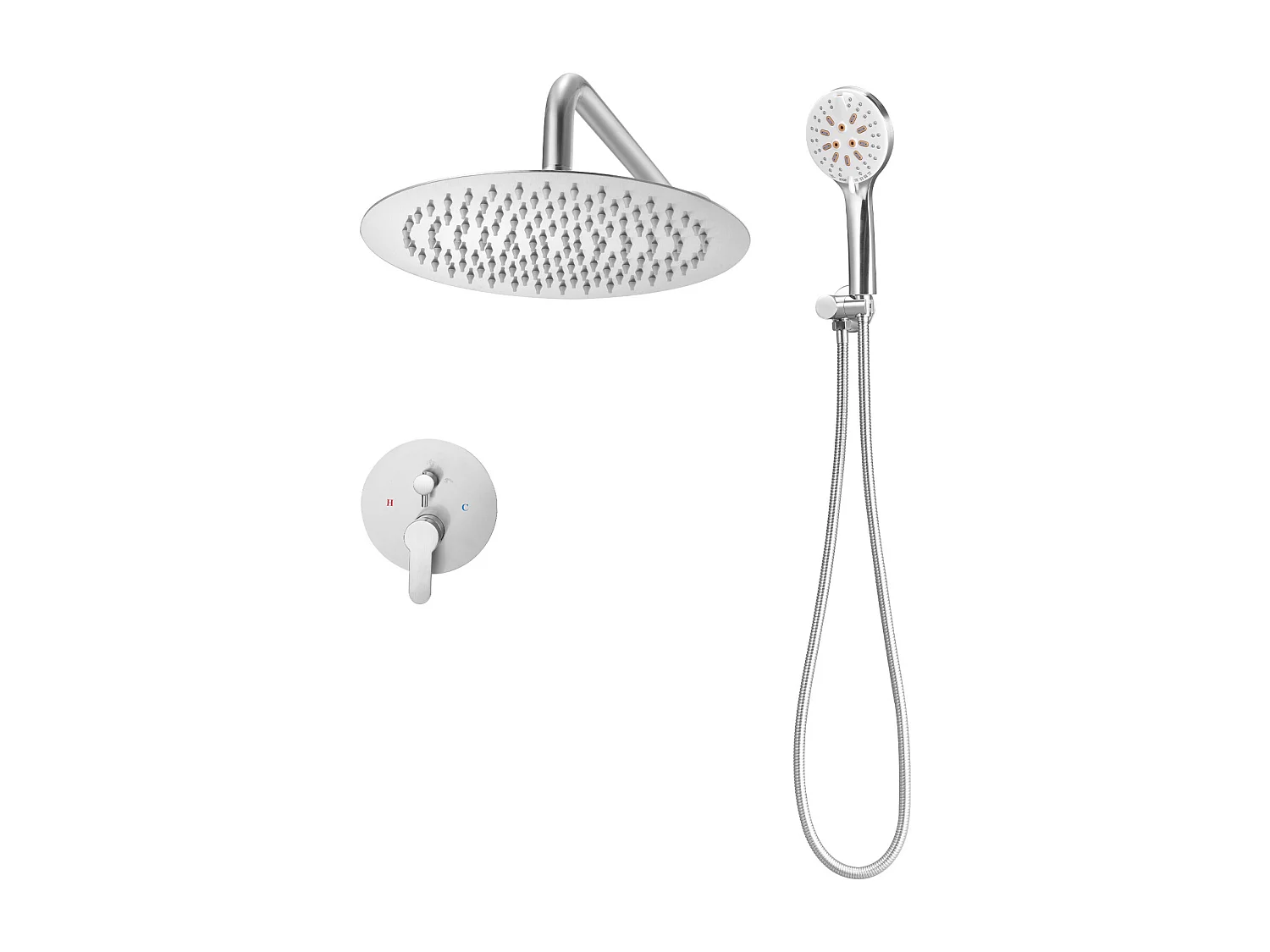 Douchekolom SucceBuy Doucheset, Regendouchesysteem met 254 mm Ronde Douchekop, Handdouche en Afwerkset, Afwerking Geborsteld Nikkel