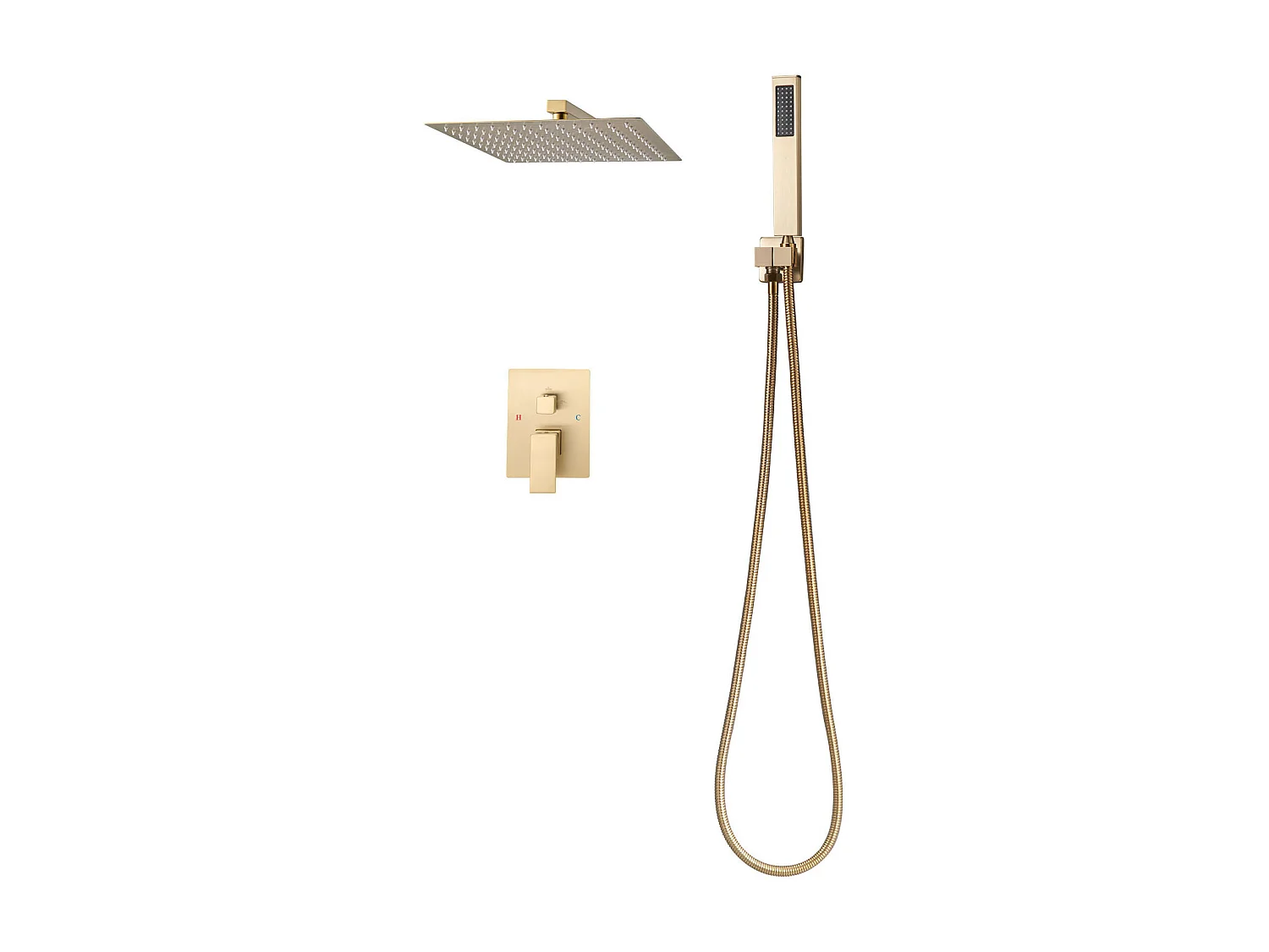 Douchekolom SucceBuy Doucheset met 254 mm Vierkante Regendouchekop en Handdouche, Wandmontageset, Afwerking Geborsteld Goud