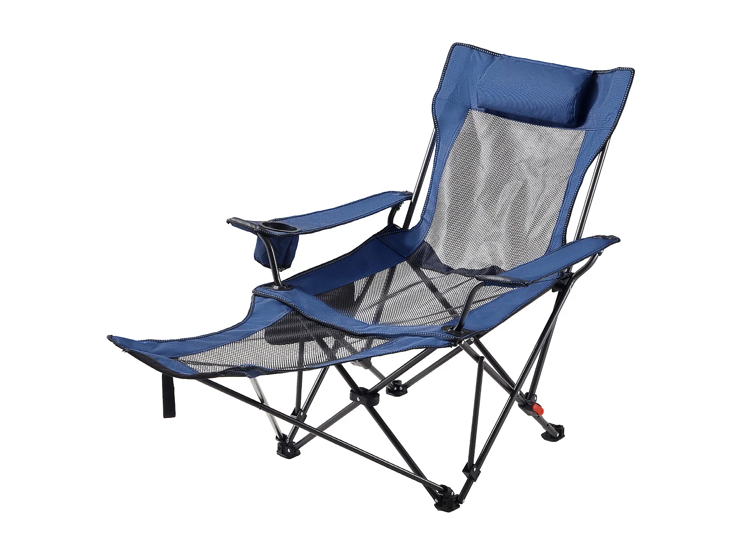 Campingstoel SucceBuy Opvouwbaar, 4 Verstelbare Posities, Draagbare Verstelbare Ligstoel voor Volwassenen, met Voetensteun, Hoofdsteun, Mesh Stof, Blauw