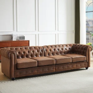 4-zits bank in microvezel met verouderd leren uitstraling CHESTERFIELD 4-zits bank in microvezel met verouderd leren uitstraling CHESTERFIELD