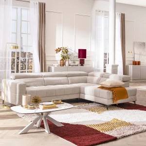 Salontafel van gehard glas, keramiek en metaal – Wit marmereffect – DERIYA Salontafel van gehard glas, keramiek en metaal – Wit marmereffect – DERIYA
