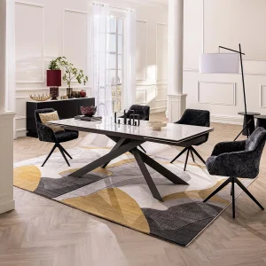 Verlengbare eettafel van keramiek en gehard glas – Wit marmereffect en antraciet – COREMA Verlengbare eettafel van keramiek en gehard glas – Wit marmereffect en antraciet – COREMA