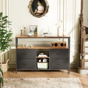 Commode met LED-verlichting en 3 lades – Multifunctionele ladekast voor slaapkamer en woonkamer – 137 * 30 * 78 cm – Vintage en zwart Commode met LED-verlichting en 3 lades – Multifunctionele ladekast voor slaapkamer en woonkamer – 137 * 30 * 78 cm – Vintage en zwart