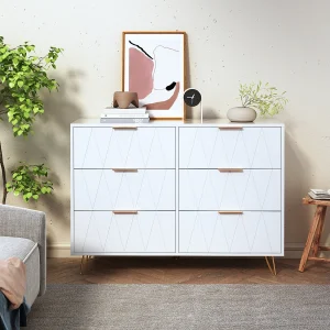 Ladekast met 6 lades, slaapkamerkast, 100 x 34 x 73 cm, dressoir voor de woonkamer, Scandinavische stijl, wit Ladekast met 6 lades, slaapkamerkast, 100 x 34 x 73 cm, dressoir voor de woonkamer, Scandinavische stijl, wit