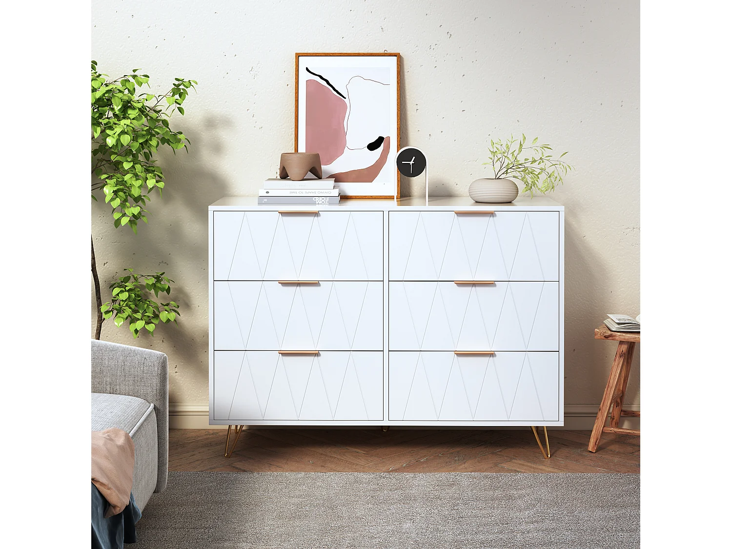 Ladekast met 6 lades, slaapkamerkast, 100 x 34 x 73 cm, dressoir voor de woonkamer, Scandinavische stijl, wit