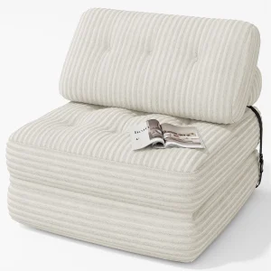Convertibele 1-persoons Stoelbed Rugleuning Zonder Installatie Wit Kordaatsch Fluweel 85x85cm Convertibele 1-persoons Stoelbed Rugleuning Zonder Installatie Wit Kordaatsch Fluweel 85x85cm