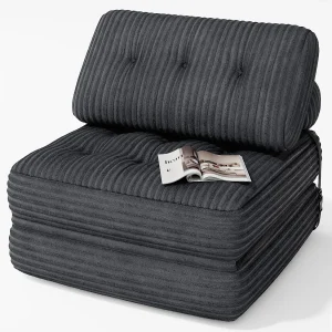 Convertibele 1-persoons Fauteuil Bed Sofa Rug Zonder Installatie Donkergrijs Kordelvelours 85x85cm Convertibele 1-persoons Fauteuil Bed Sofa Rug Zonder Installatie Donkergrijs Kordelvelours 85x85cm