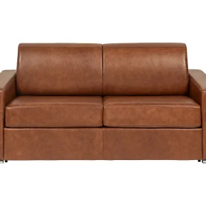 Uittrekbare 3-zitsbank in vintage caramel leer 140 cm matras 18 cm CALITO