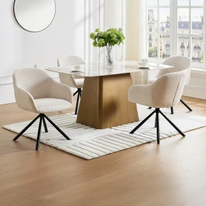Set van 2 stoelen met armleuningen van stof met textuur en zwart metaal – Crèmewit – CILIENO