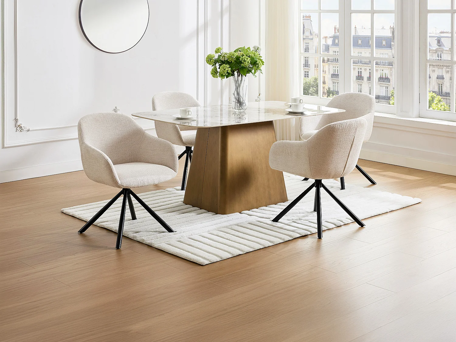 Set van 2 stoelen met armleuningen van stof met textuur en zwart metaal - Crèmewit - CILIENO
