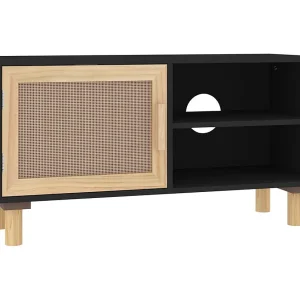 Claire-Adrienne  Tv-meubel 80x30x40 cm massief grenenhout en rattan zwart